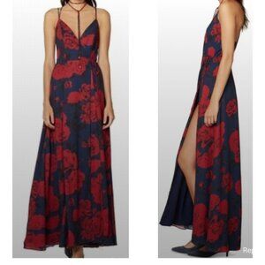 Fame And Partners Tainted Rose Navy Blue & Red Pattern Wrap Dress 4